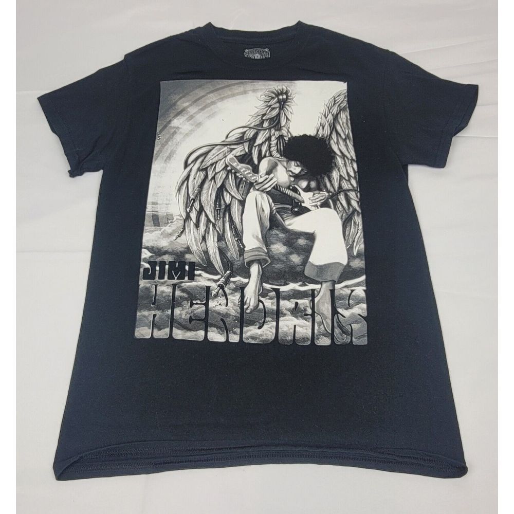 Jimi Hendrix Rock T-Shirt Mens Small.‎ y2k RIP Angel Wings Memorial Black Tee.